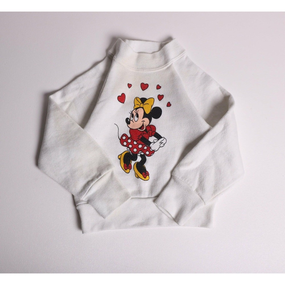 Vintage Disney Character Fashions Minnie Mouse Hearts Sweatshirt White Kids S
